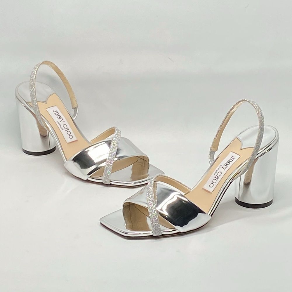 Jimmy Choo Plum Metallic Leather & Glitter Slingback Sandals size 37 - Picture 2 of 11
